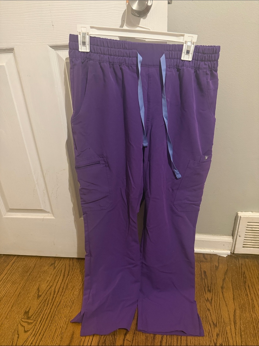 Figs Purple Cargo Joggers with Light Blue Drawstring